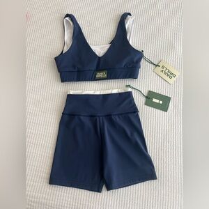 Daily Drills Layered Go! V-neck Bra and Shortie Shorts in Denim & White